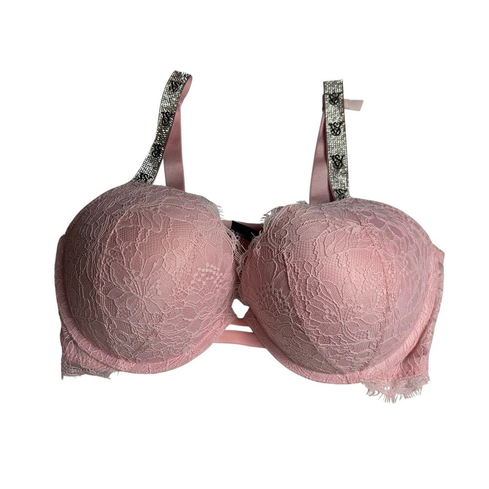 NWT VICTORIA'S SECRET SEXY SHINE STRAP LACE PUSH UP BRA 38D light pink lease